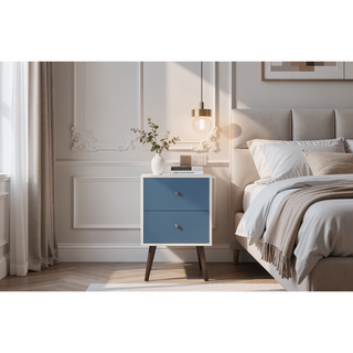 Sunvega Modern White and Brown Nightstand with 2 Drawers for Bedroom