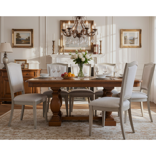 Sunvega Contemporary Round Dining Table with Cushioned Chairs and Nail Head Trim