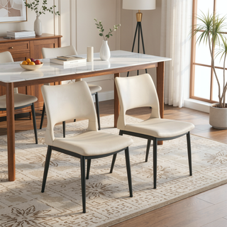 Sunvega Modern Minimalist White PU Leather Dining Chairs Set of 2 with Metal Legs