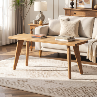 Sunvega Solid Red Oak Wood Bench with Tapered Legs for Dining and Entryway