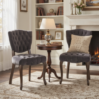 Sunvega Set of 2 Tufted Velvet Upholstered Chairs with Curved Wood Legs