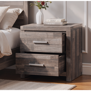 Sunvega Dark Cherry Finish Pine Wood Nightstand with Two Spacious Drawers