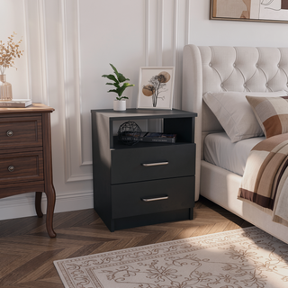 Sunvega 19.9 Inch High Nightstand with Two Drawers and One Open Shelf