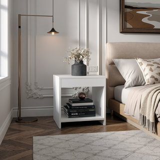 Sunvega Minimalistic Nightstand with Open Shelf for Small Spaces