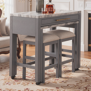 Sunvega Black Dining Table with Side Storage Shelves and Boucle Fabric Stools