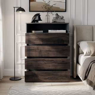 Sunvega White Minimalist Four Drawer Dresser for Bedroom Storage