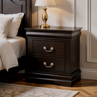 Sunvega Black Solid Wood Nightstand with Two Drawers and Nickel Handles
