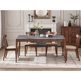 Sunvega Engineered Stone Top and Walnut Finish Dining Table for Family Meals