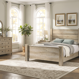 Sunvega Weathered Oak Two-Drawer Nightstand with Dark Bronze Handles