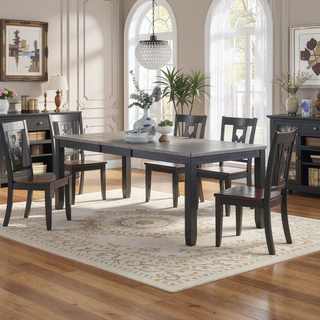 Sunvega Grey and Black Rectangular Dining Table with Extension Leaf for Versatile Dining