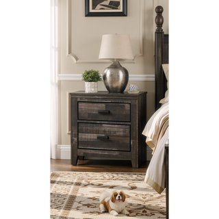 Sunvega Contemporary Brown Mix Finish Nightstand with Two Storage Drawers and Black Metal Pull