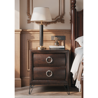 Sunvega Tablita Nightstand with Dark Merlot Finish and 2 Curved Front Drawers