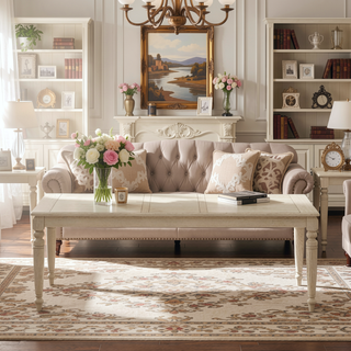 Sunvega Whitewashed Wood Dining Table with 18 Inch Leaf for Flexible Seating