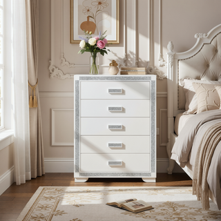 Sunvega White Nightstand with Integrated Speaker Cooler Insert and Glitter Detailing
