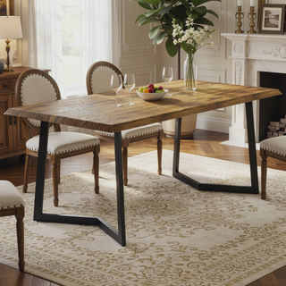 Sunvega Light Brown Solid Mango Wood Modern Industrial Dining Table for 6