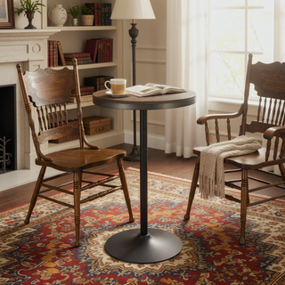 Sunvega Industrial Bar Table with Distressed Wood Top and Metal Frame for Dining