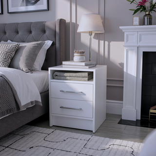 Sunvega Melamine Nightstand with Two Large Drawers and Open Shelf for Bedroom