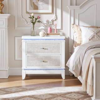 Sunvega White Nightstand with Cooler Bluetooth Speaker and LED Lighting
