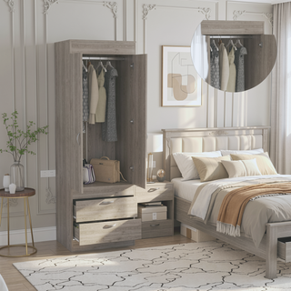 Sunvega Light Gray 2-Door Armoire with Spacious Drawers and Integrated Hanging Rod