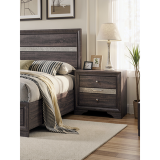 Sunvega Contemporary Gray Nightstand with Silver Accents and Hidden Jewelry Drawer