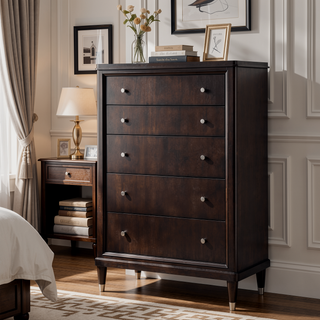 Sunvega Niguel Brown Contemporary Five-Drawer Chest for Modern Bedrooms with Cedar Lining