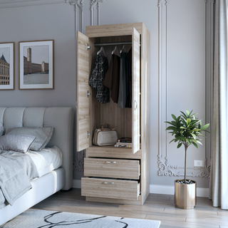 Sunvega Alabama Armoire with Two Drawers and a Large Double Door Cabinet