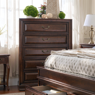 Sunvega Transitional Style Wooden Inlay Design Chest with English Dovetail Drawers
