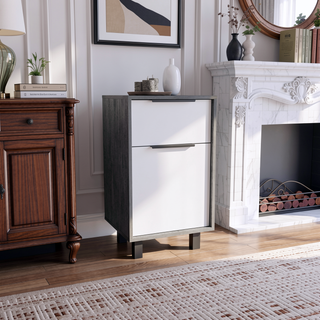 Sunvega Smokey Oak Nightstand with One Drawer and Cabinet Storage