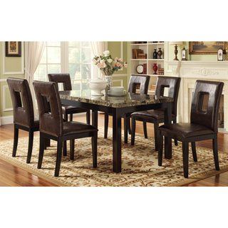 Sunvega Modern Contemporary Brown Faux Marble Top Birch Dining Table