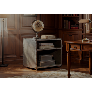 Sunvega Industrial Aluminum Nightstand with USB Power Dock and Nailhead Trim