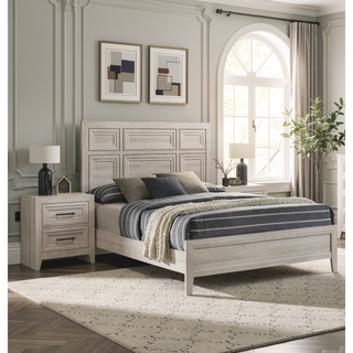 Sunvega Contemporary Geometric Design Two Drawer Nightstand with Off-White Finish
