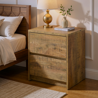 Sunvega Mango Wood Grain Nightstand with Motion Sensor LED Lights and USB Outlets