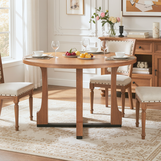 Sunvega 48 Inch Round Dining Table with Vintage Farmhouse Pedestal Base