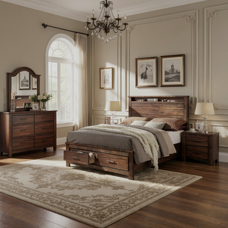 Sunvega Classic Oak Finish Nightstand with Two Drawers Wooden Bedroom Furniture