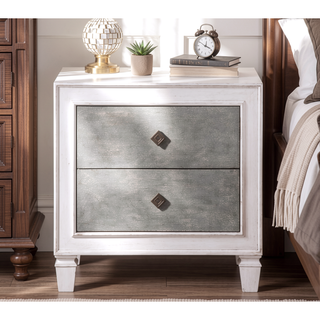Sunvega Rustic Gray and Weathered White Finish Transitional Style Night Stand