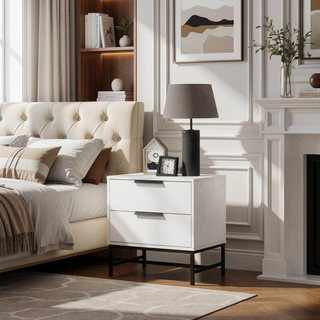 Sunvega Yountville White Two-Drawer Nightstand with Black Accents for Bedroom