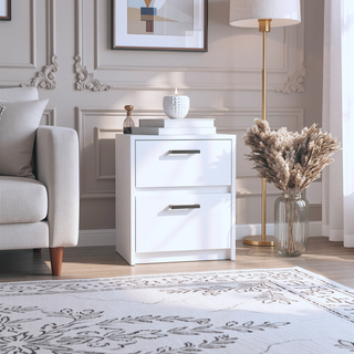 Sunvega 2 Drawer Nightstand with Metal Handles for Bedroom and Living Room