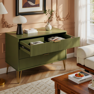 Sunvega Modern Glam Dresser with Gold Metal Handles and Splayed Legs for Bedroom