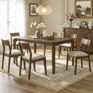 Sunvega Dark Brown Rectangular Dining Table with Artisan Details and Tapered Legs