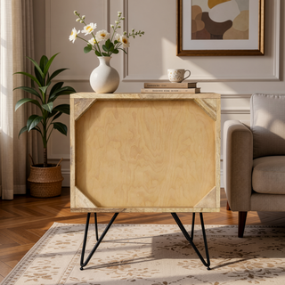 Sunvega Handcrafted Solid Mango Hardwood Nightstand with Drawer and Open Shelf
