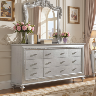 Sunvega Champagne Finish Nightstand with Crystal Accents and Felt-Lined Drawers