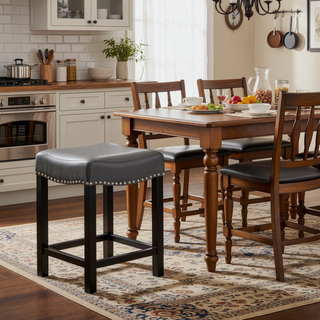 Sunvega Dark Gray Vegan Leather Counter Stool Set of 2 with Memory Foam Seat