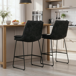 Sunvega Distressed Charcoal Grey Faux Leather Counter Height Stool Set of 2