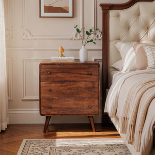 Sunvega Curved Honey Caramel Solid Wood Chest with Shiny Accent Knobs