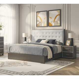 Sunvega Contemporary Dark Gray Nightstand with Two Drawers and Chrome Accents