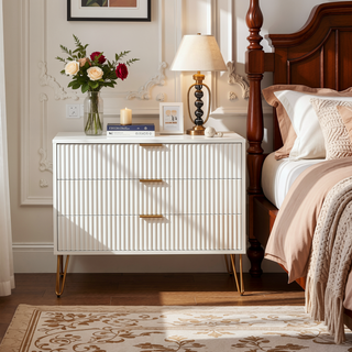 Sunvega Modern Glam Dresser with Gold Metal Handles and Splayed Legs for Bedroom