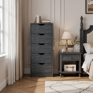 Sunvega Smokey Oak Narrow Five Drawer Dresser for Bedroom Storage