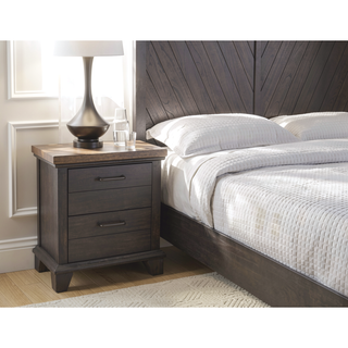 Sunvega Rustic Farmhouse Nightstand with Two Ultra-Deep Planked Drawers