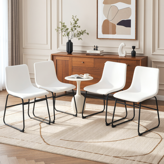Sunvega Set of 4 White PU Leather Chairs with Black Metal Frame and Non-Slip Pads