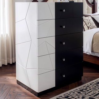 Sunvega Modern Bedroom Chest with Black and White Lacquer Finish and Crystal Knob